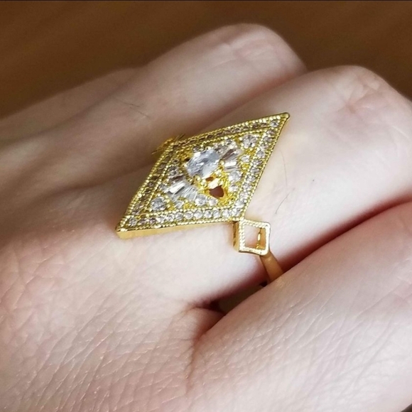 New 18K Gold Plated Lozenge Shaped Diamond Ring for Women - Picture 2 of 7